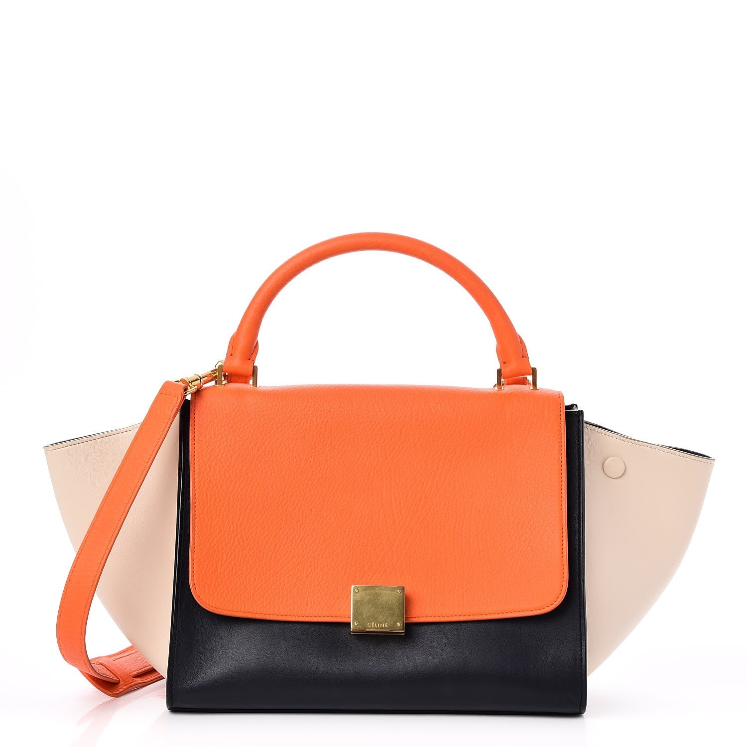 Celine Bullhide Calfskin Small Tri-Color Trapeze Fluo Orange 1 of 7