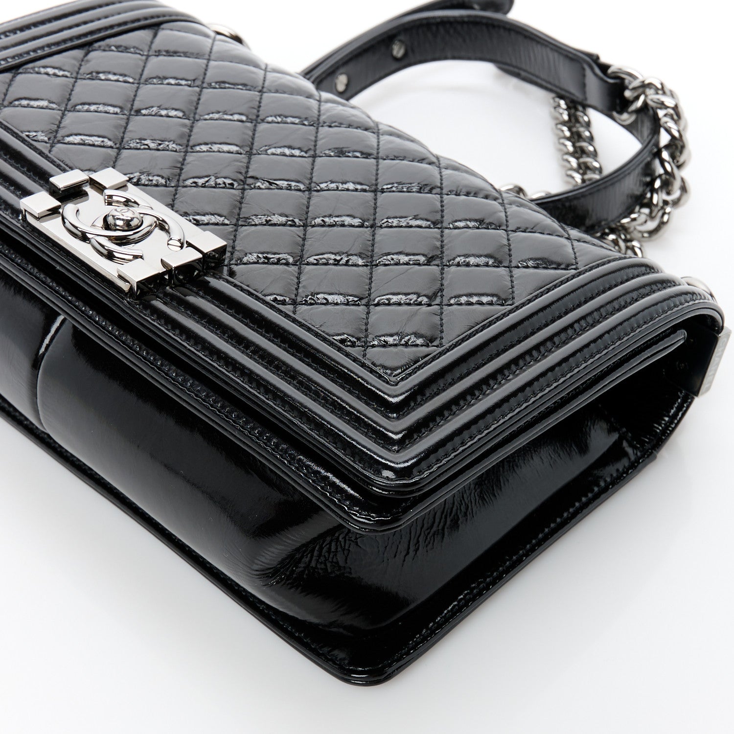 Chanel Distressed Patent Quilted Medium Boy Flap Black 10 of 10