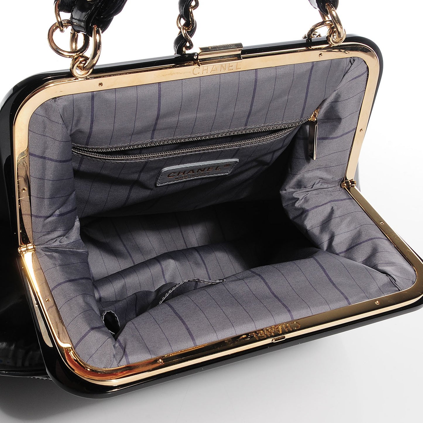 Glazed Calfskin Quilted Mademoiselle Large Frame Bag Black