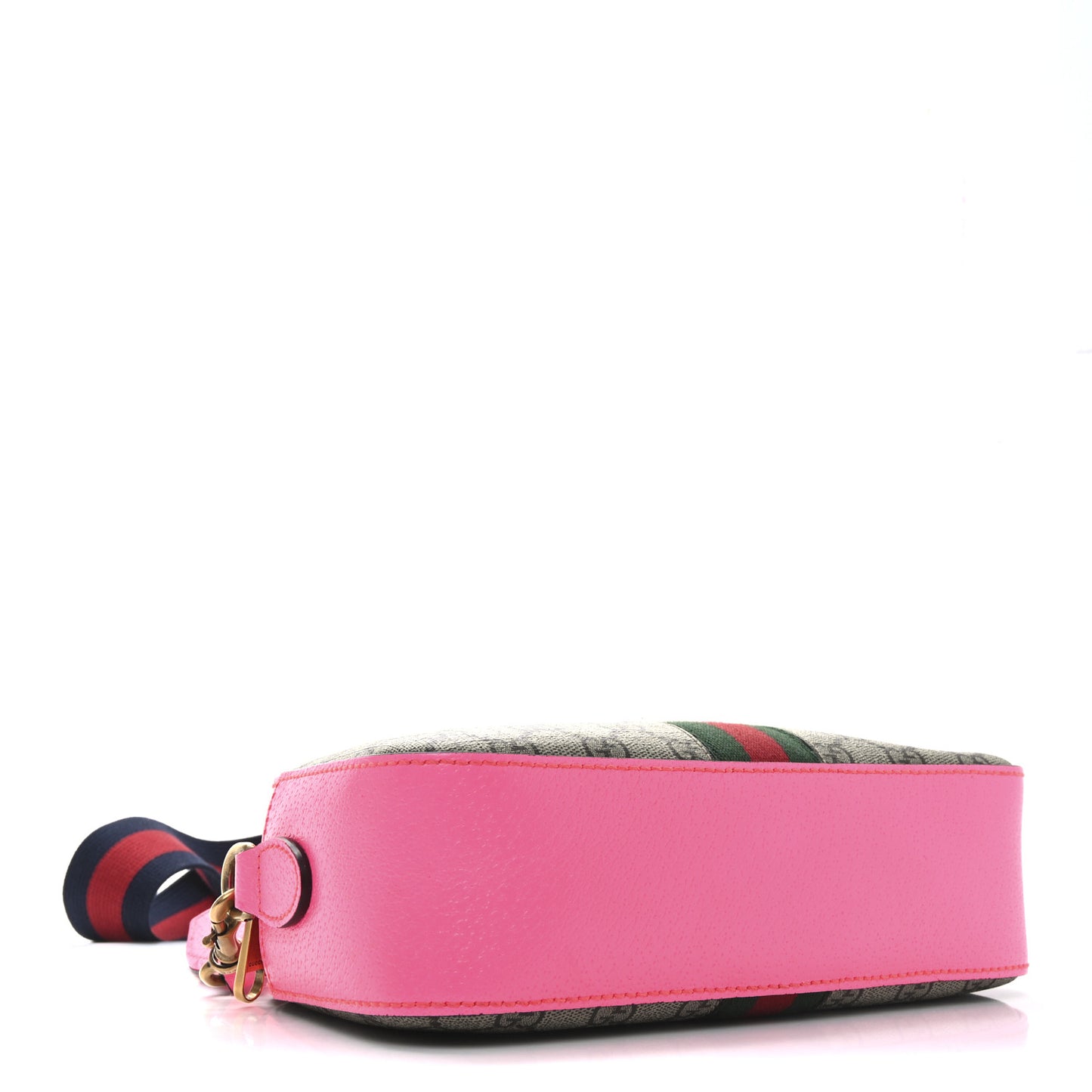 GG Supreme Monogram Textured Dollar Calfskin Web Ophidia Small Crossbody Bag Beige Ebony Fuchsia