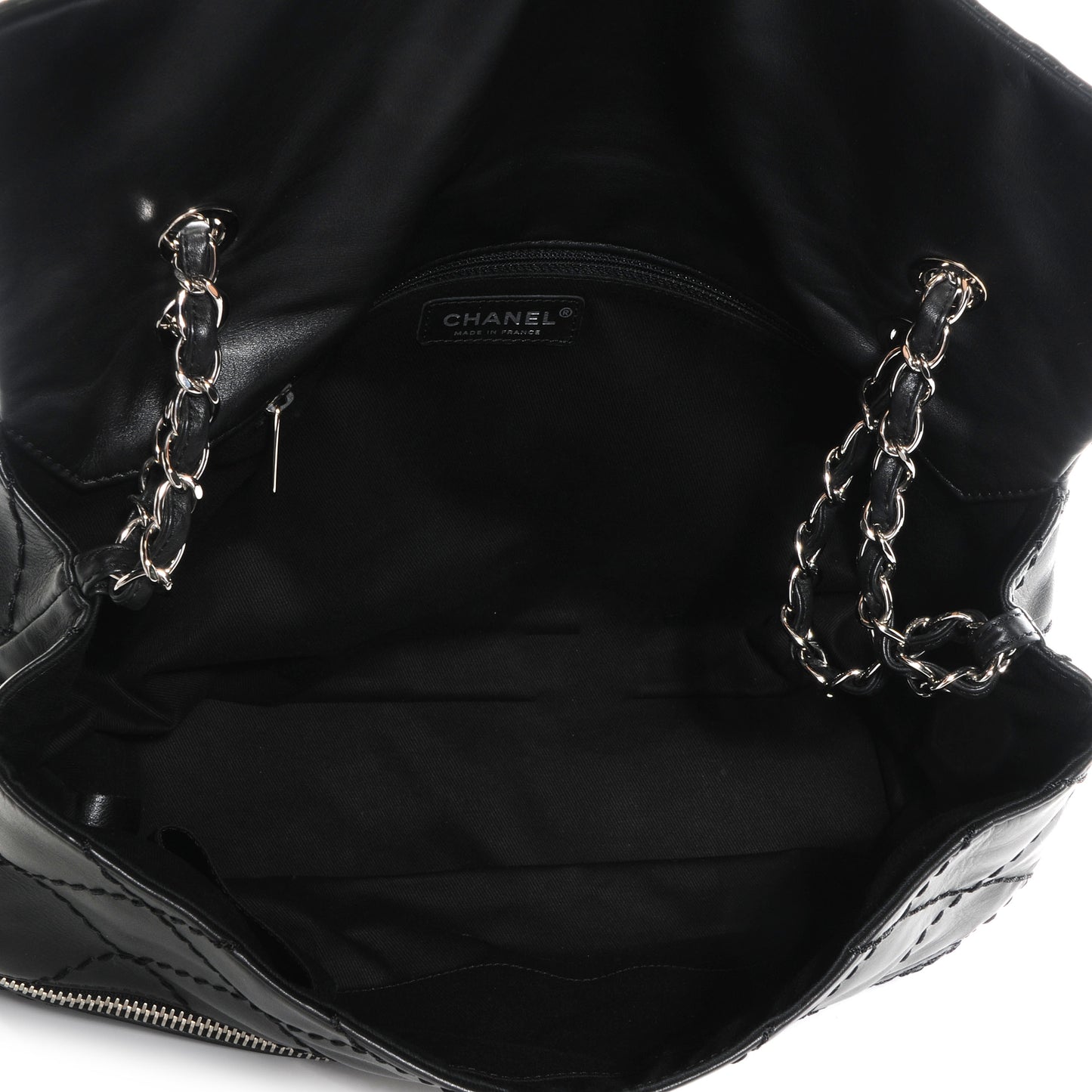 Calfskin Large Expandable Flap Bag Black