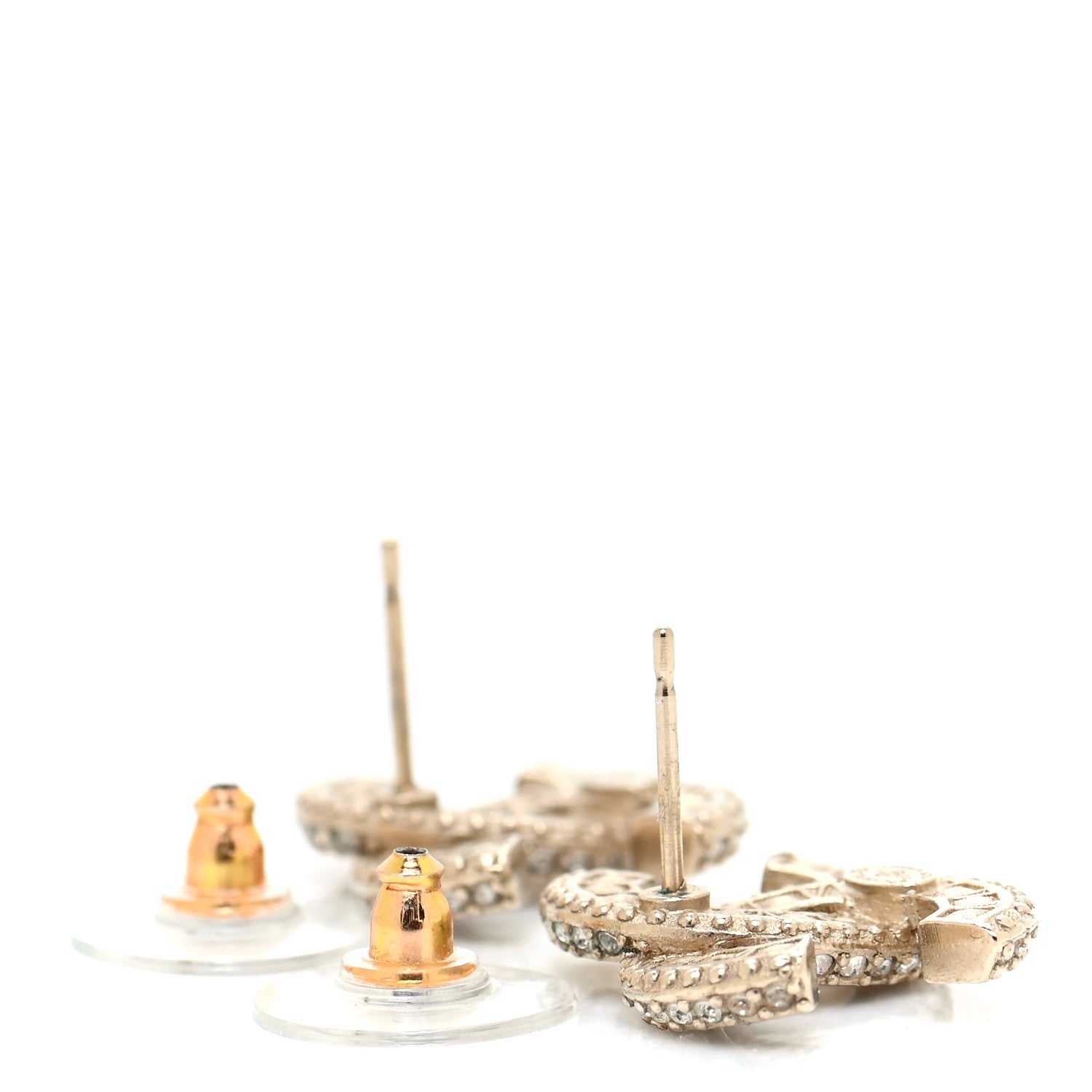 Chanel Crystal Timeless CC Earrings Light Gold 3 of 4