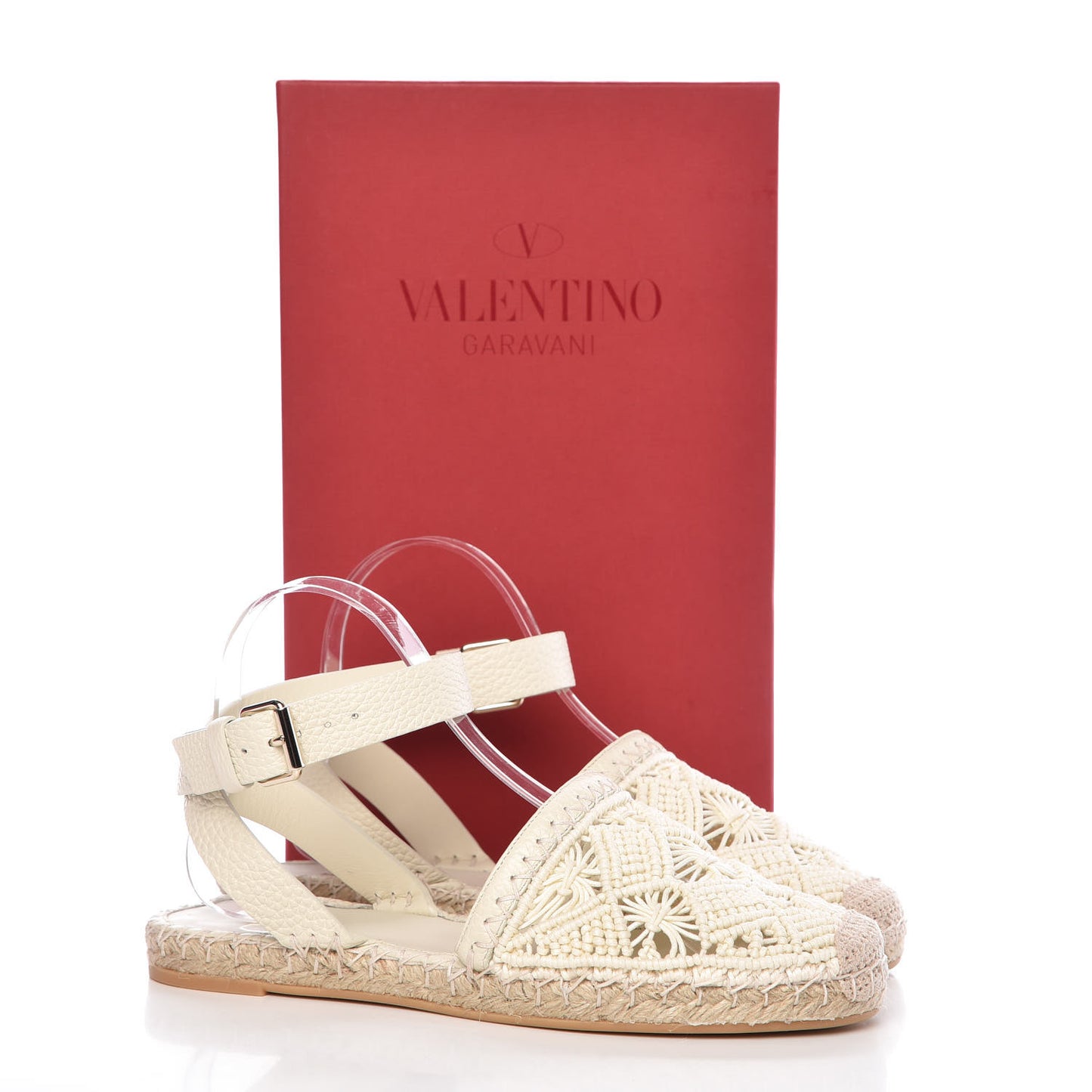 Calfskin Macrame Marrakech Ankle Strap Espadrilles 37 Ivory