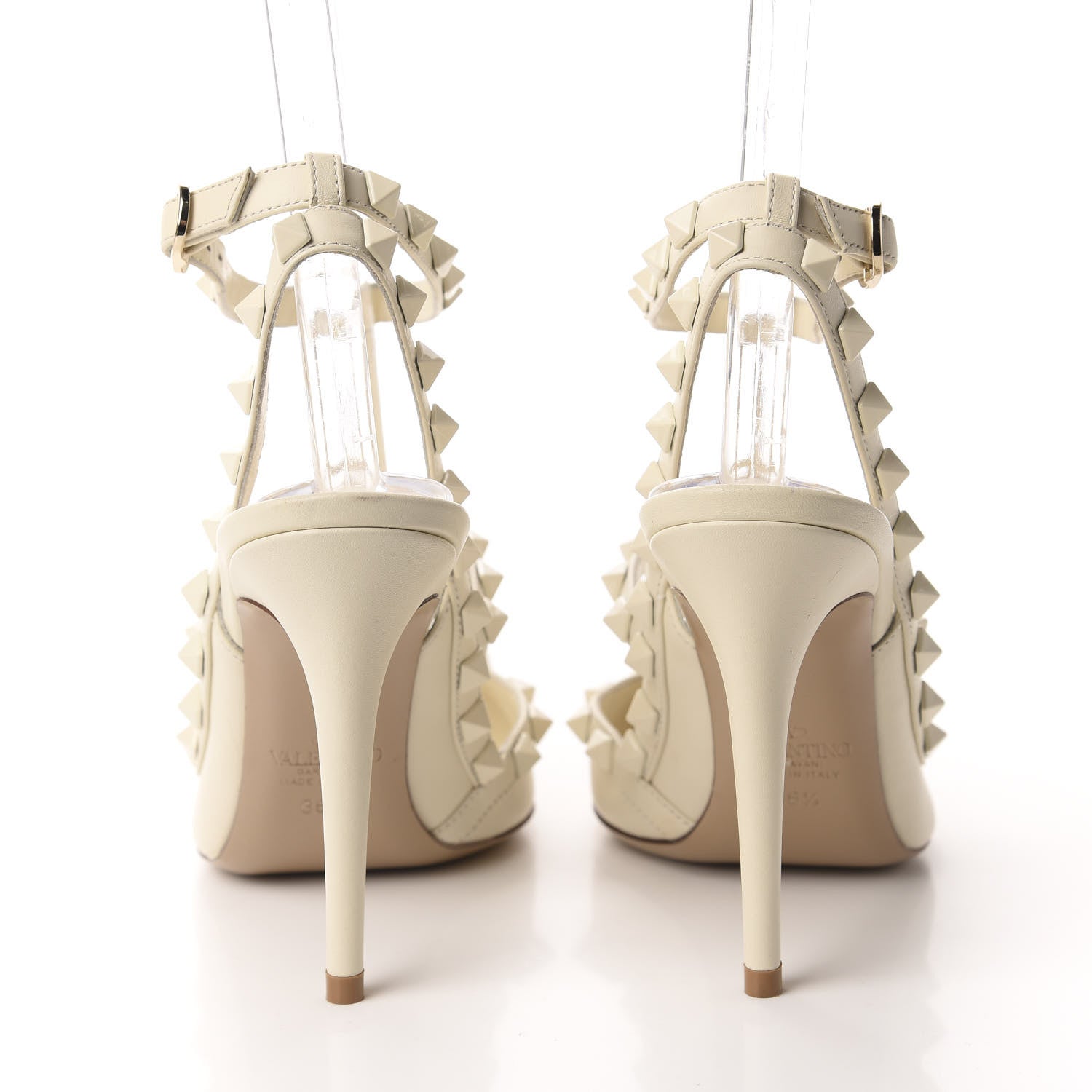 Valentino Garavani Calfskin Lacquered Monochrome Rockstud Ankle Strap 100mm Pumps 36.5 Ivory 6 of 10