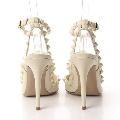 Valentino Garavani Calfskin Lacquered Monochrome Rockstud Ankle Strap 100mm Pumps 36.5 Ivory 6 of 10