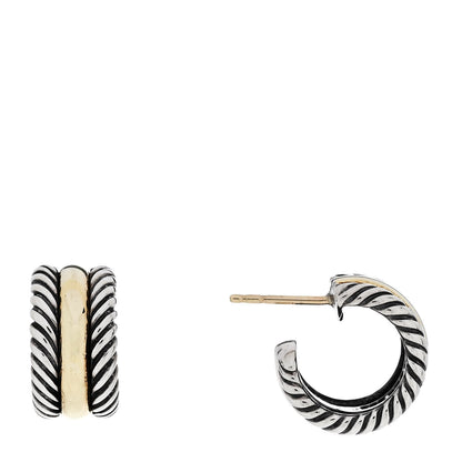 David Yurman Sterling Silver 14K Yellow Gold Cable Classics Hoop Earrings 1 of 5