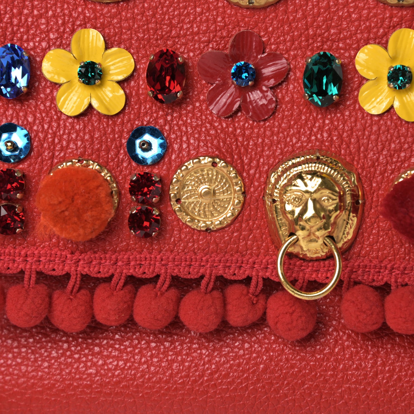 Calfskin Embellished Medium Miss Sicily Satchel Red