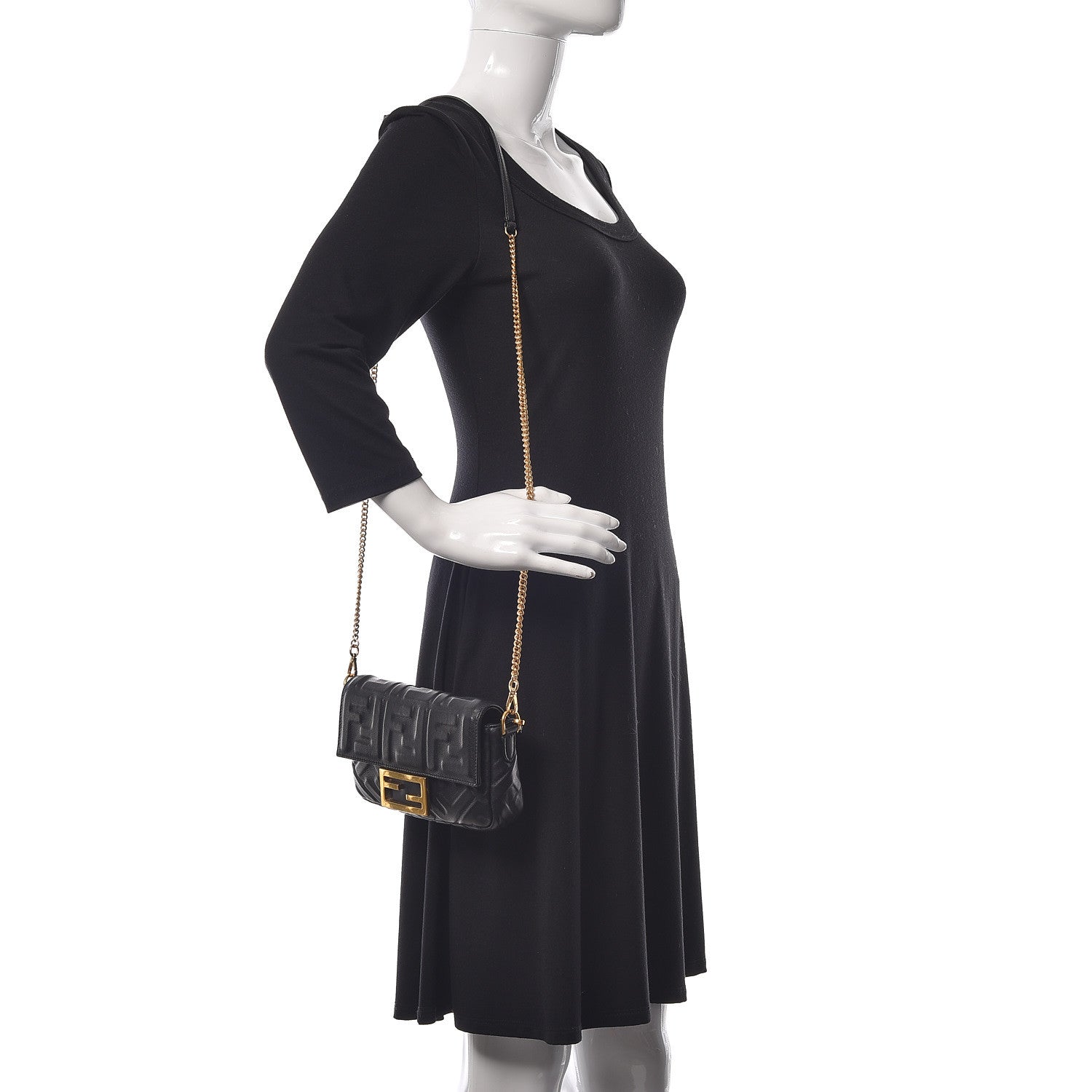 Fendi Nappa FF 1974 Embossed Mini Baguette Black 2 of 11
