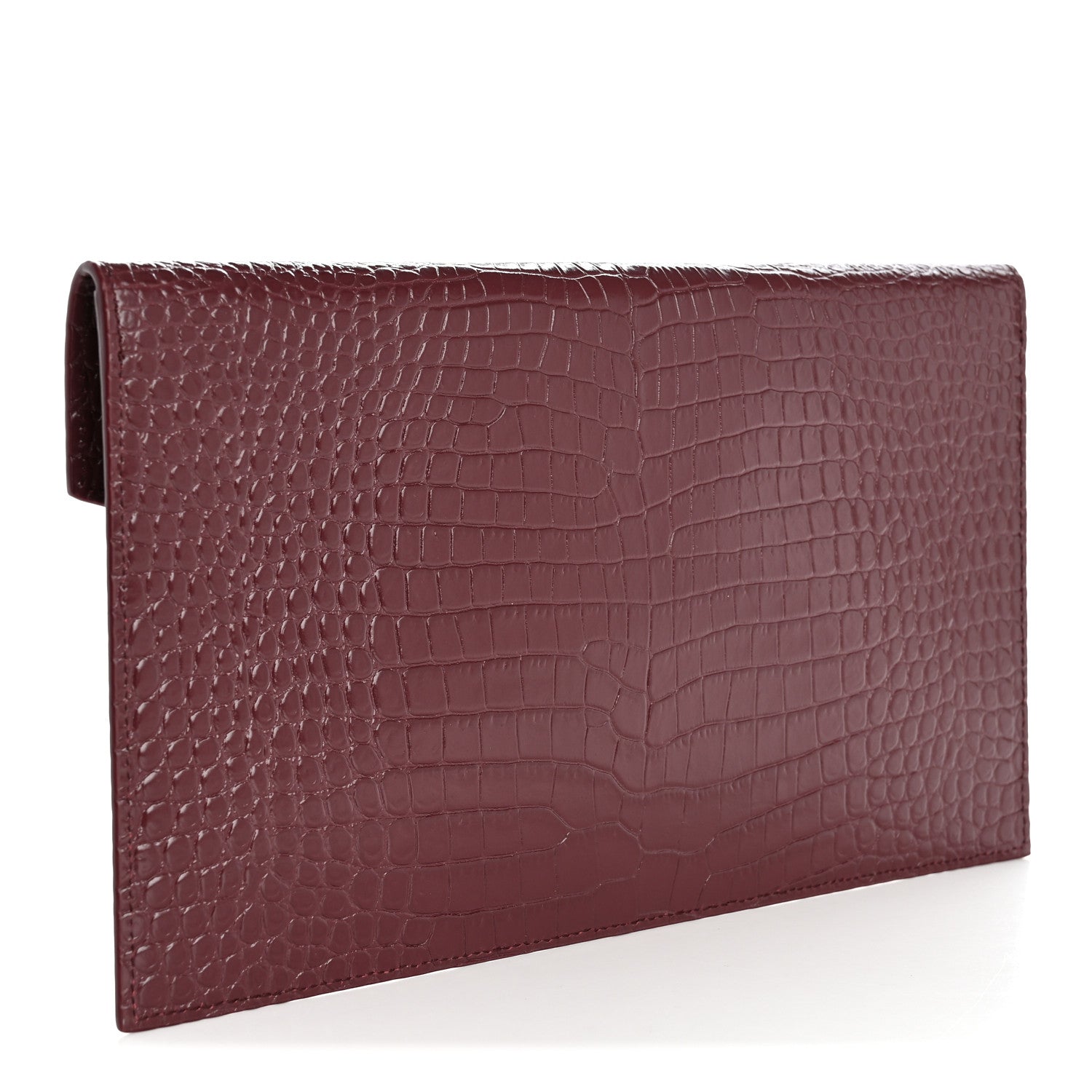 Saint Laurent Calfskin Crocodile Embossed Uptown Monogram Clutch Rouge Legion Rouge Legion 3 of 8