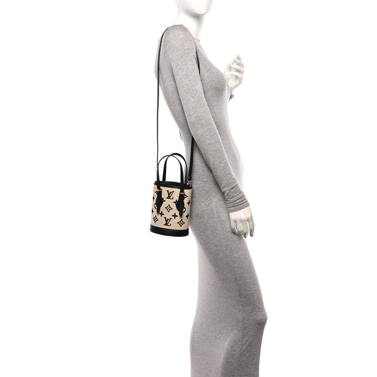 Louis Vuitton Cotton Calfskin Monogram Nano Bucket Bag Black 2 of 10