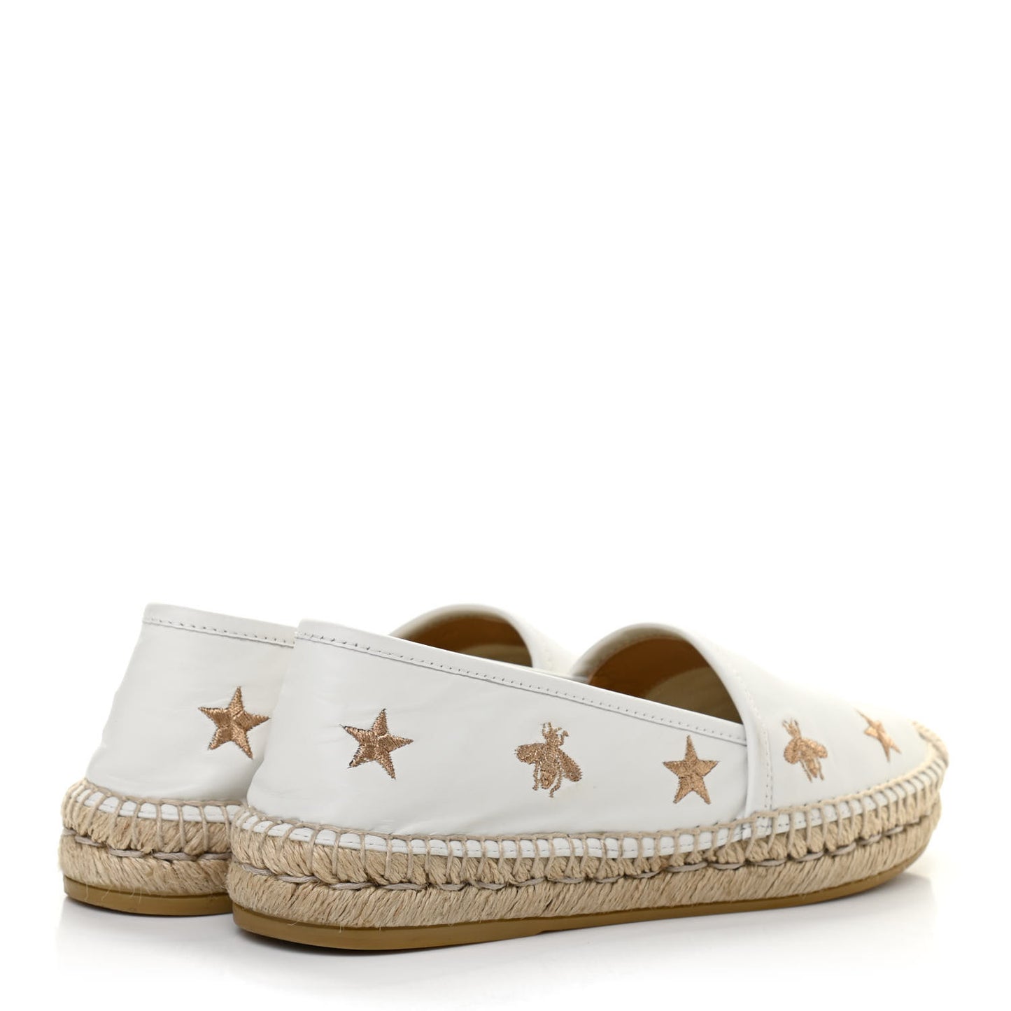 Calfskin Bee Star Embroidered Espadrilles 37 White