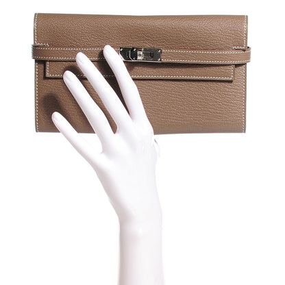 Hermes Chevre Mysore Kelly Longue Wallet Etoupe 2 of 16