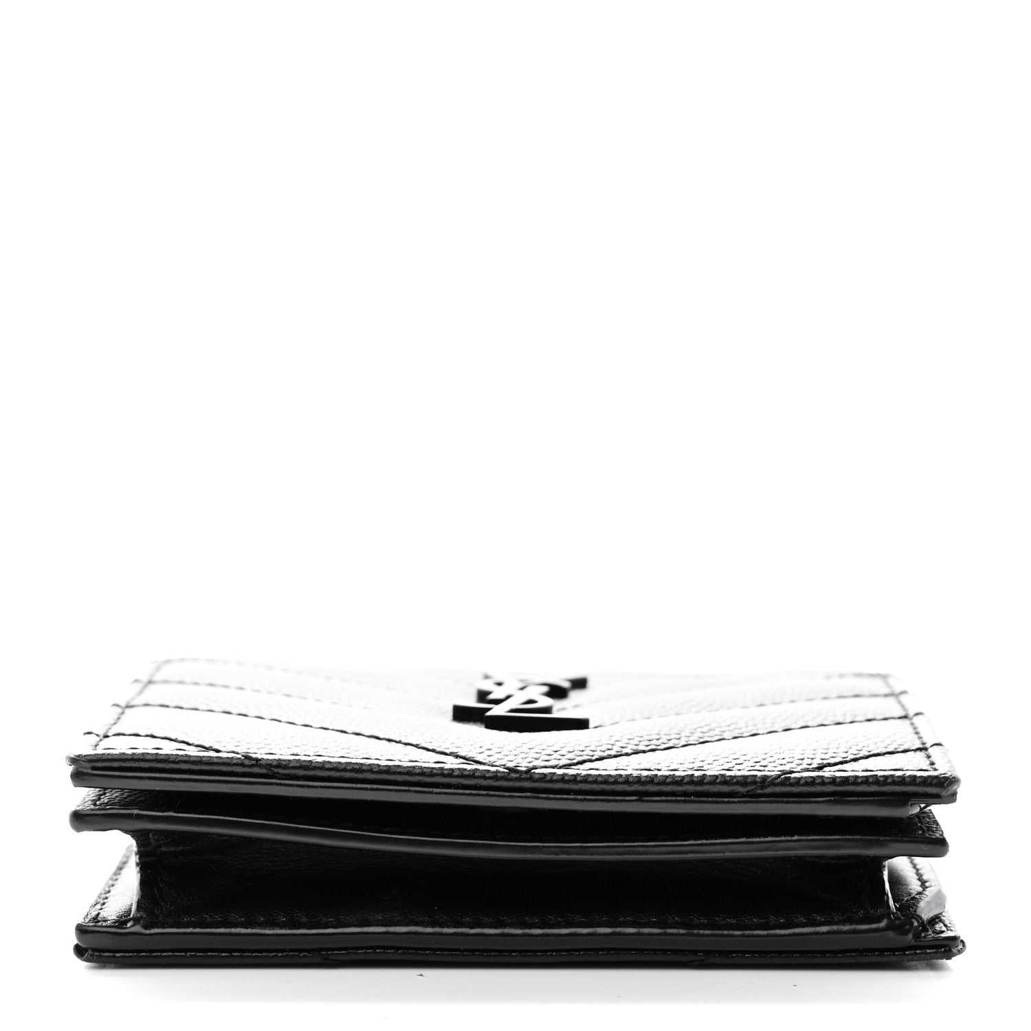 Saint Laurent Grain De Poudre Matelasse Chevron Monogram Card Case Black 8 of 10