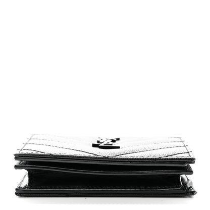 Saint Laurent Grain De Poudre Matelasse Chevron Monogram Card Case Black 8 of 10