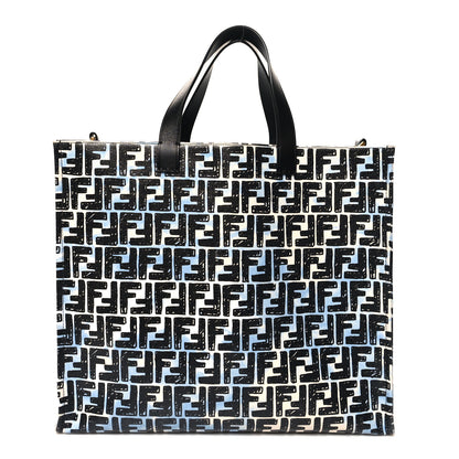 Fendi X JOSHUA VIDES Coated Canvas FF Cloudy Shopping Tote White Celeste Black 1 of 12
