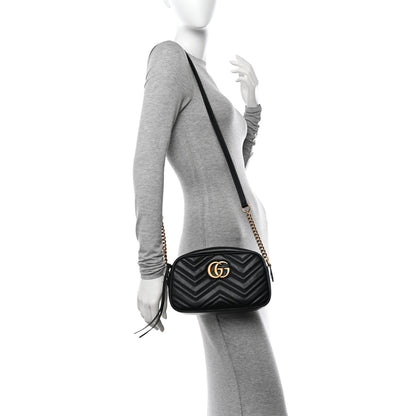 Gucci Calfskin Matelasse Small GG Marmont Chain Shoulder Bag Black 2 of 13