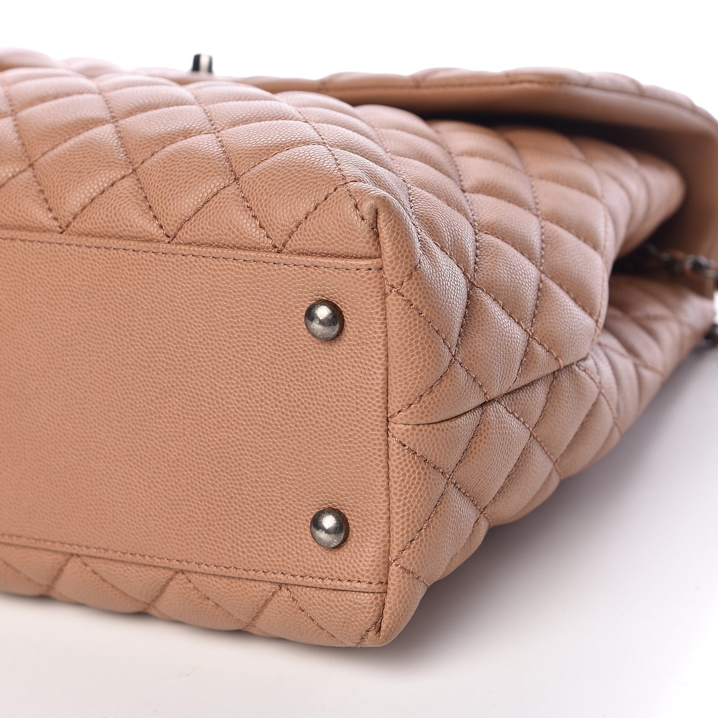 Caviar Quilted Large Coco Handle Flap Beige