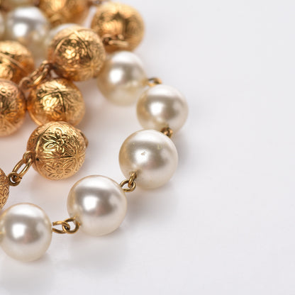 Chanel Pearl Beaded Multi Strand Bracelet Gold 6 of 8