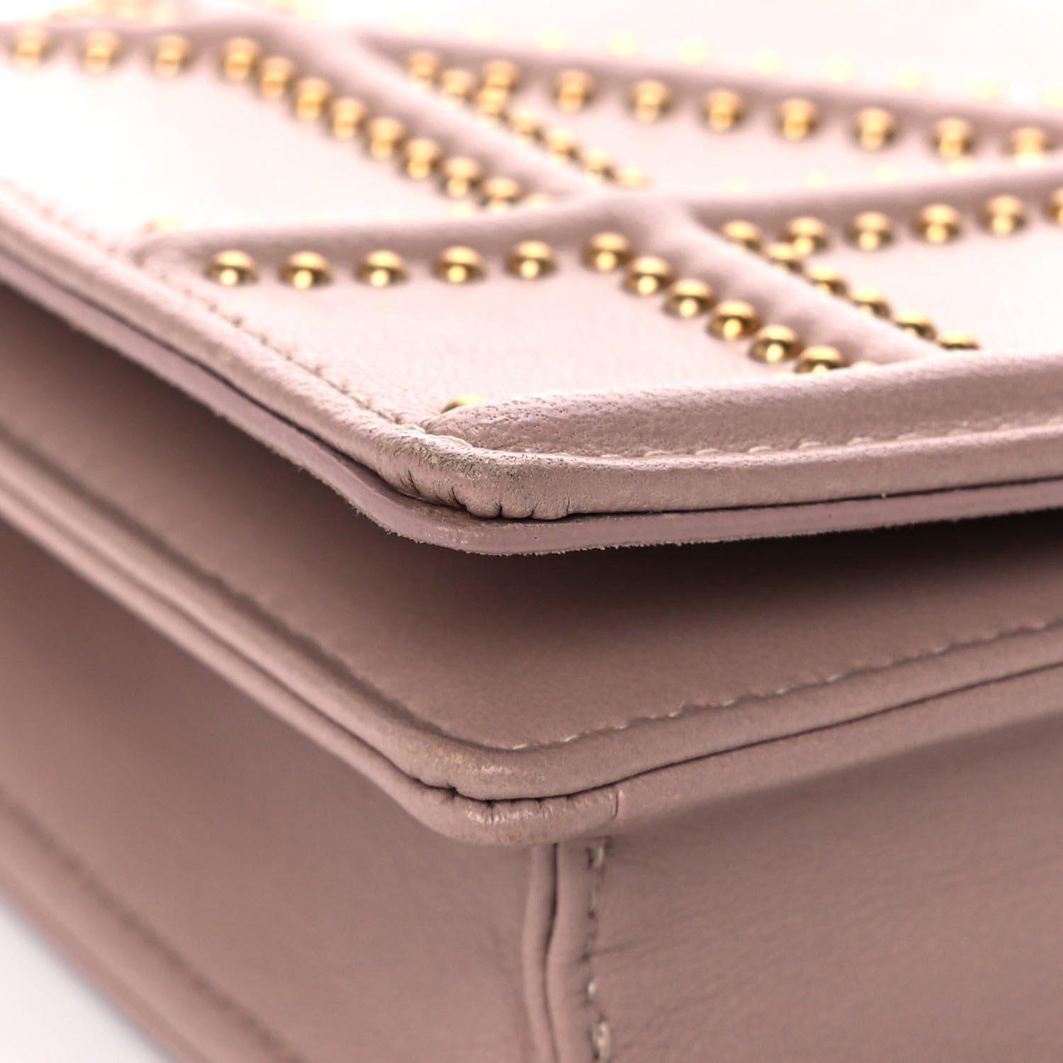 Christian Dior Calfskin Studded Diorama Wallet on Chain Pouch Nude 9 of 16