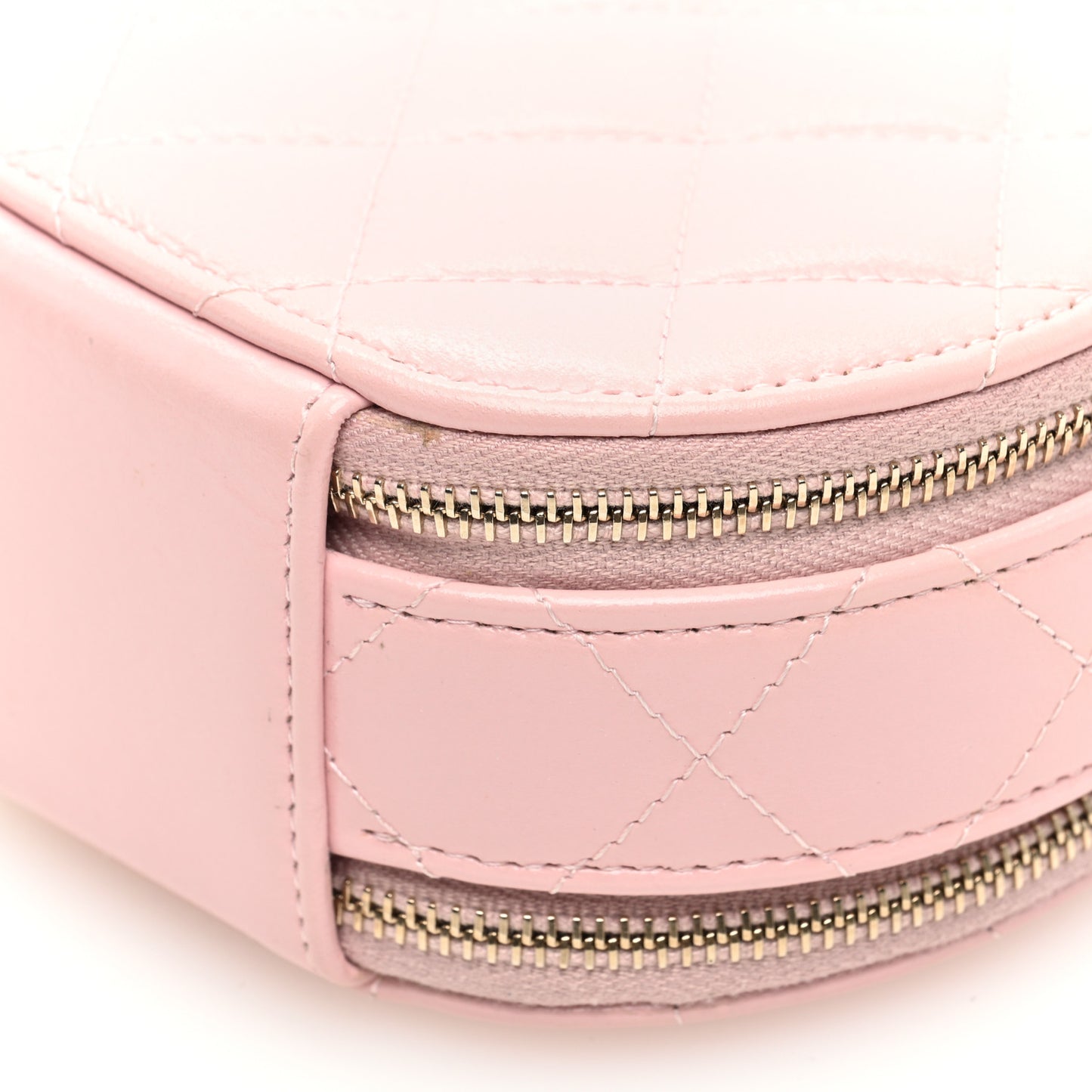 Lambskin Quilted Round Handle With Care Vanity With Chain Pink