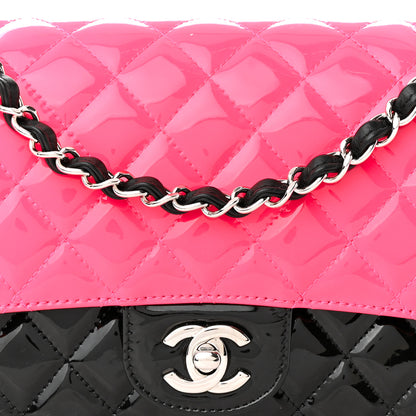 Chanel Patent Calfskin Quilted Bi-Color Medium Double Flap Pink Black 8 of 13