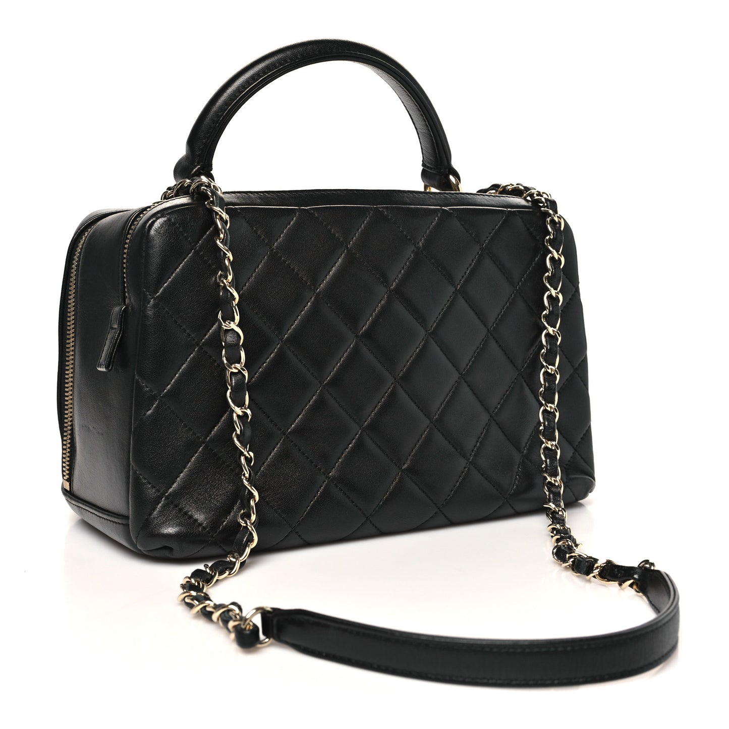 Lambskin Quilted Medium Trendy CC Bowling Bag Black