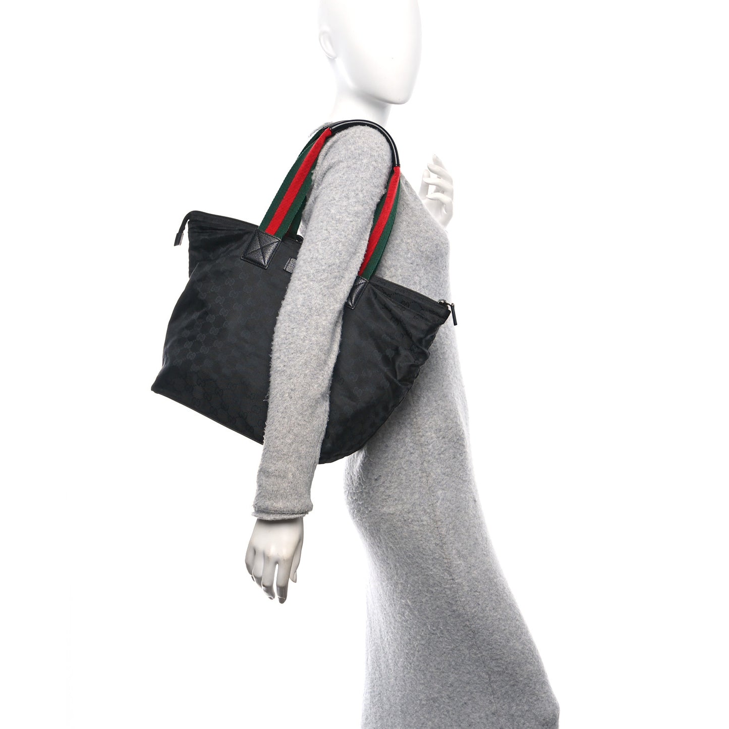 GG Monogram Large Web Handle Bucket Tote Black