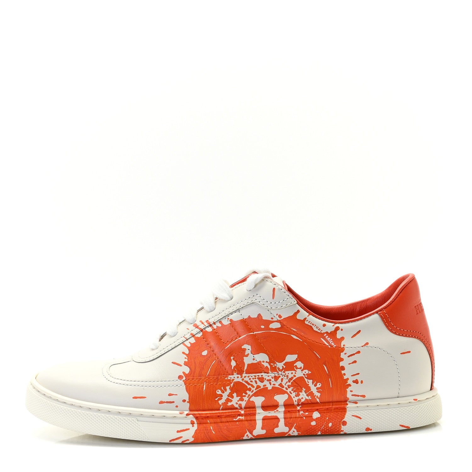 Hermes Swift Printed Peinture Fraiche Quicker Sneakers 37.5 White Orange 1 of 8