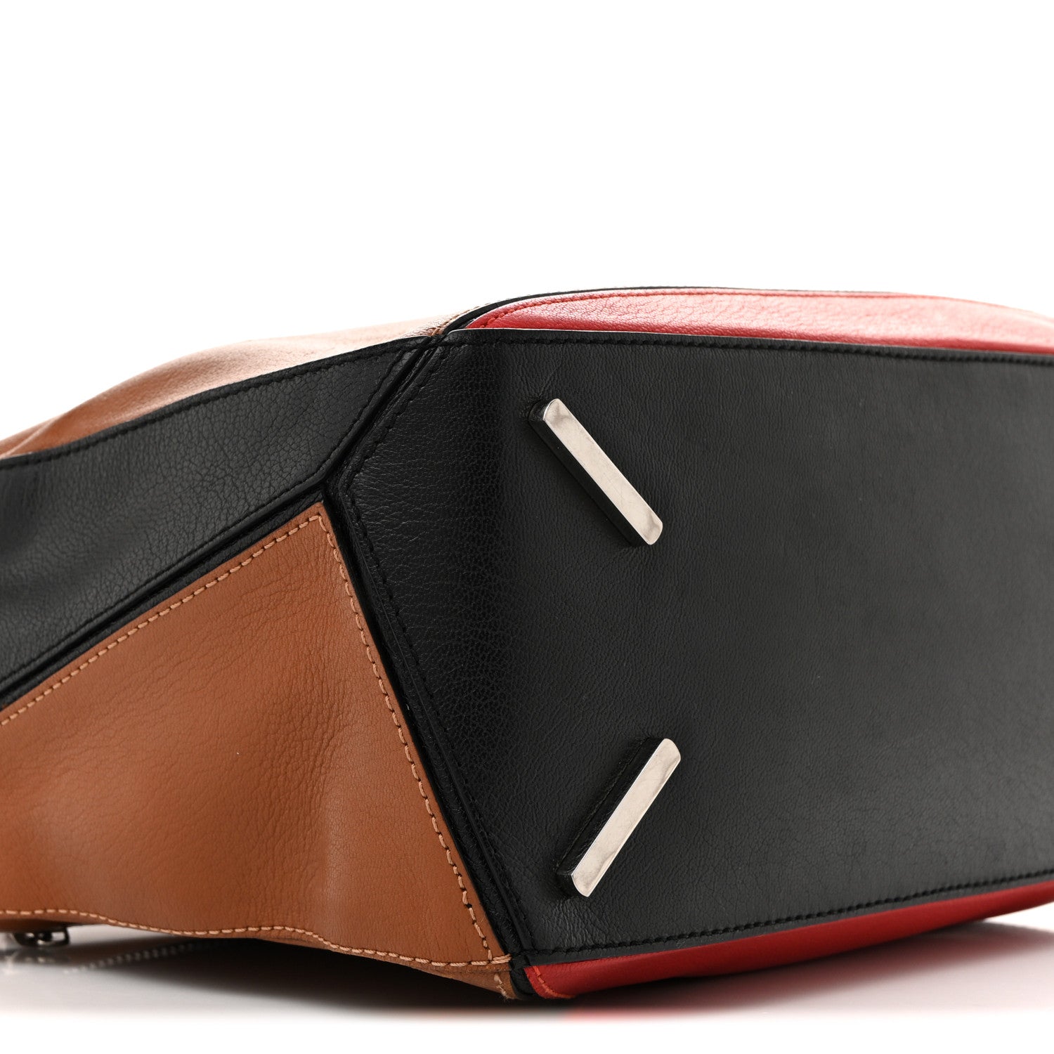 Loewe Calfskin Colorblock Medium Puzzle Bag Tan Red Black 9 of 19