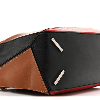 Loewe Calfskin Colorblock Medium Puzzle Bag Tan Red Black 9 of 19