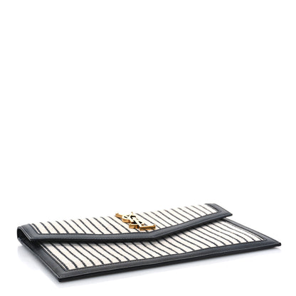 Saint Laurent Canvas Striped Uptown Pouch Beige Black 4 of 9
