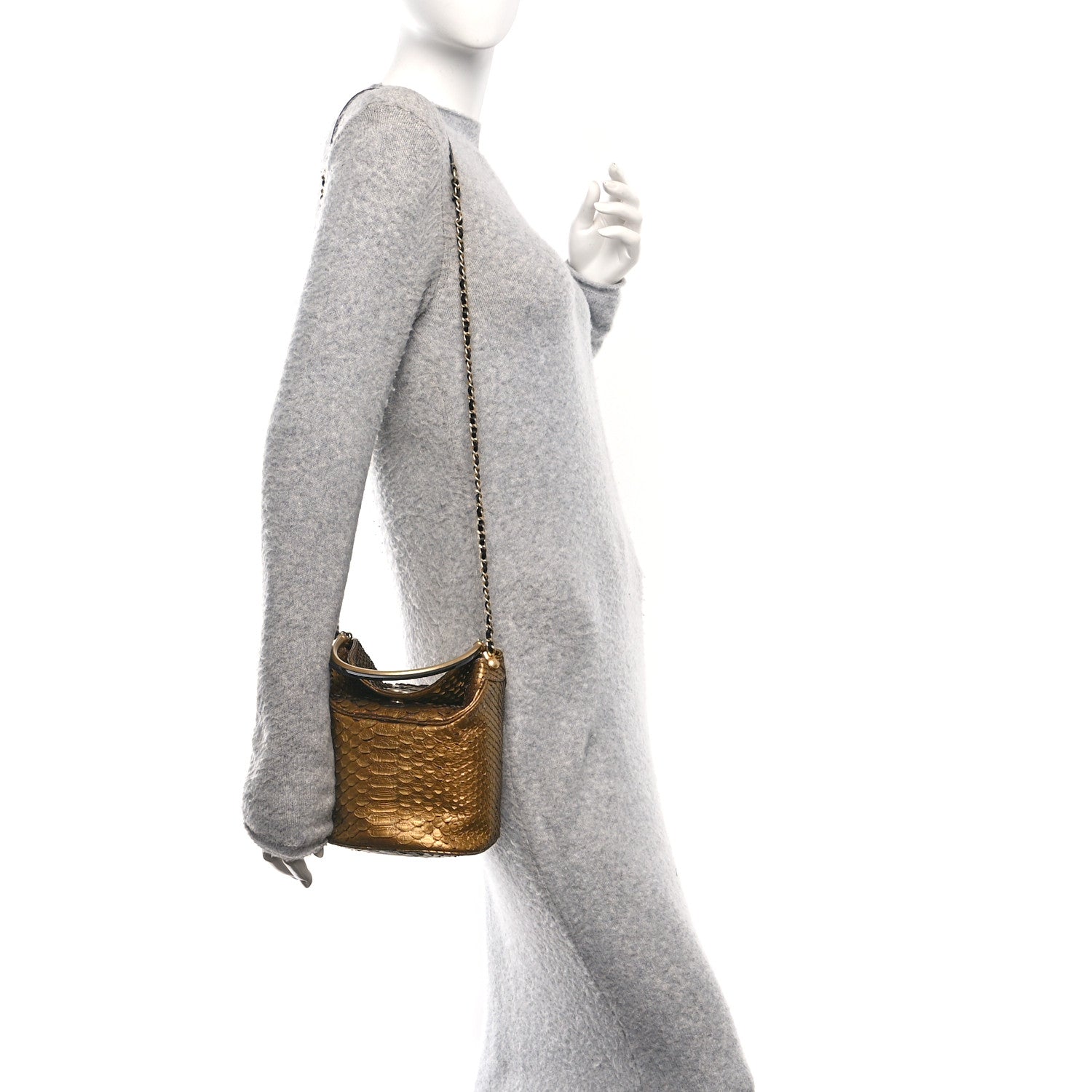 Chanel Metallic Snakeskin Paris Hamburg Drawstring Bucket Bag Gold 2 of 10