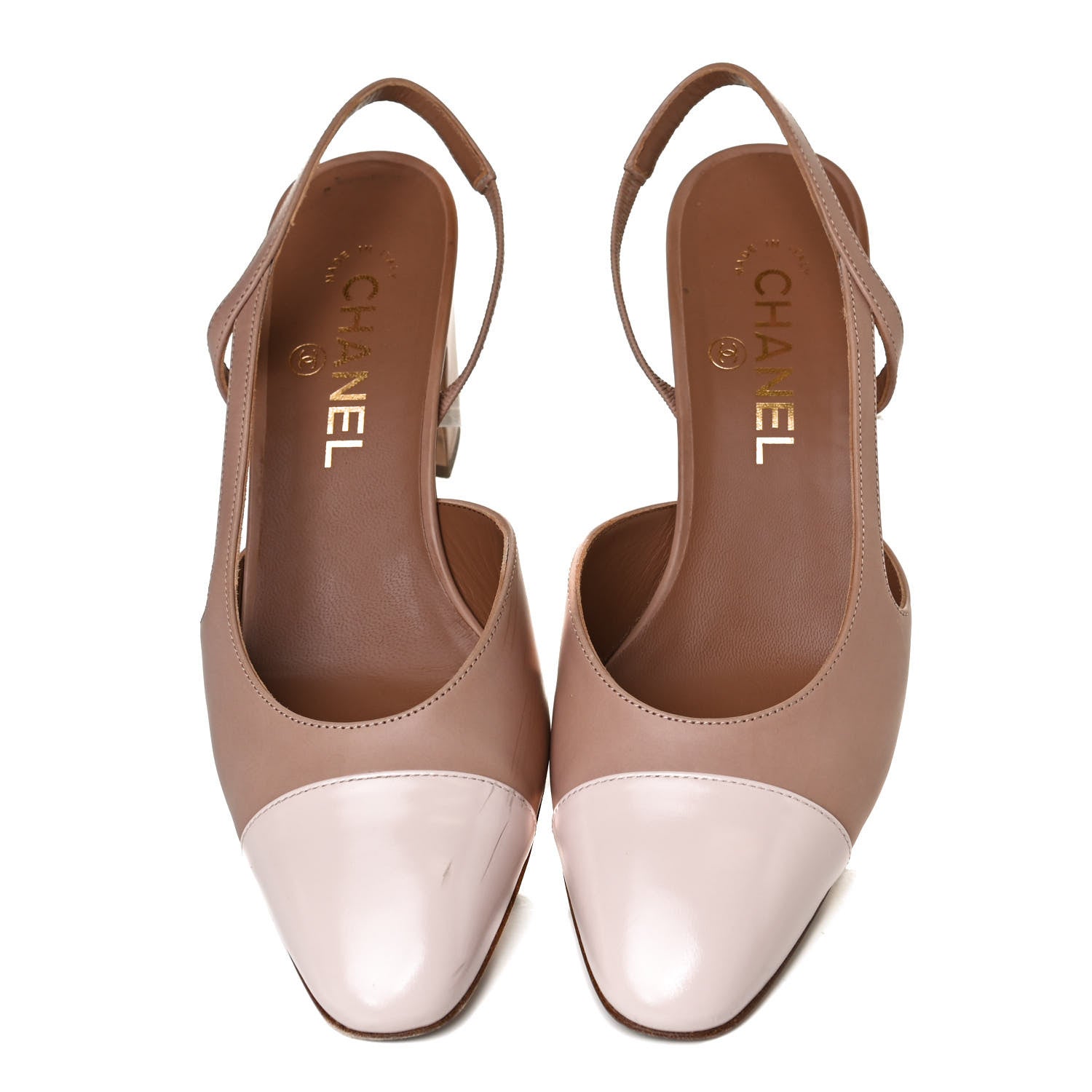 Chanel Glazed Calfskin Cap Toe CC Slingback Pumps 38 Beige Pink 5 of 14