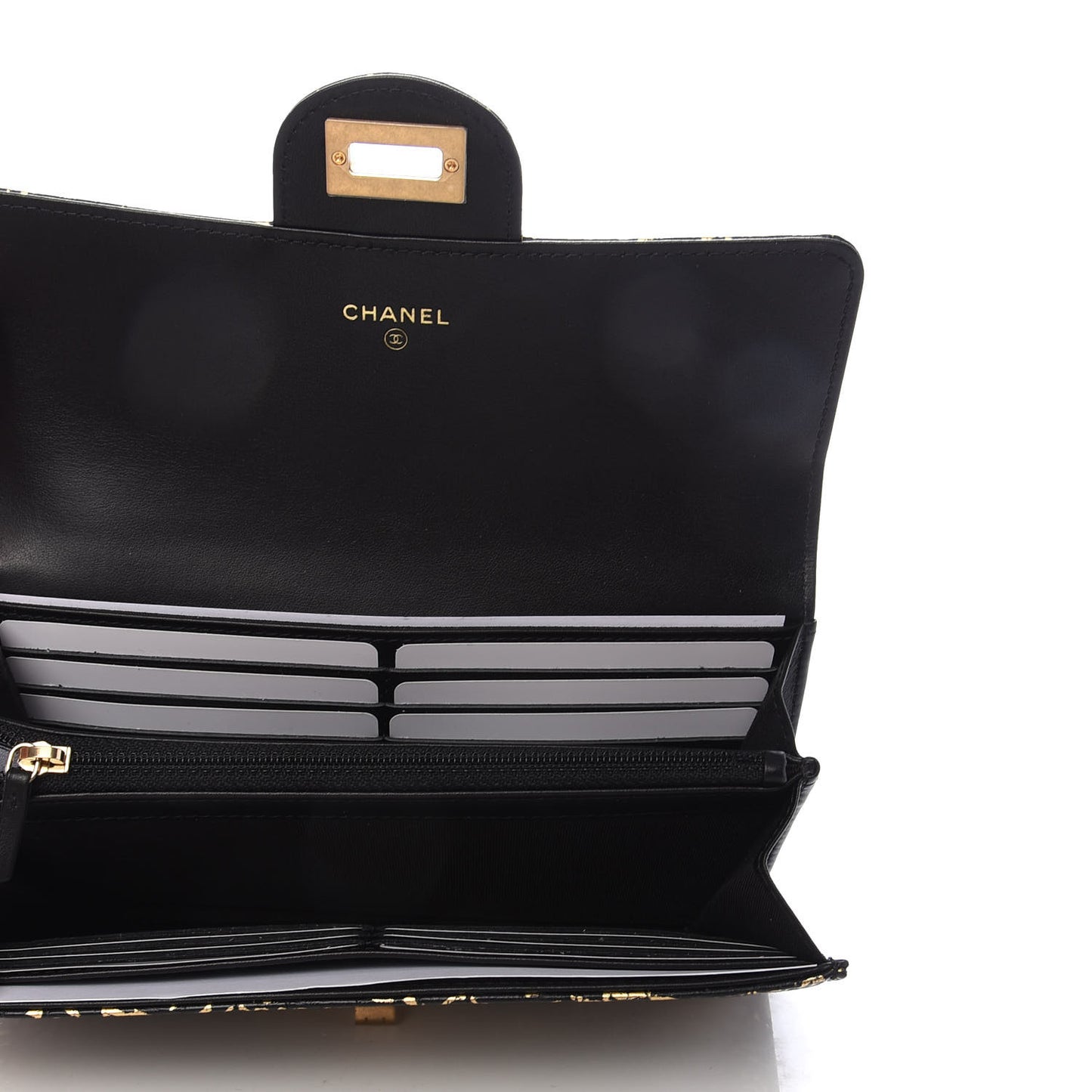 Calfskin Crocodile Embossed Graffiti 2.55 Cocodile Reissue Long Flap Black Gold