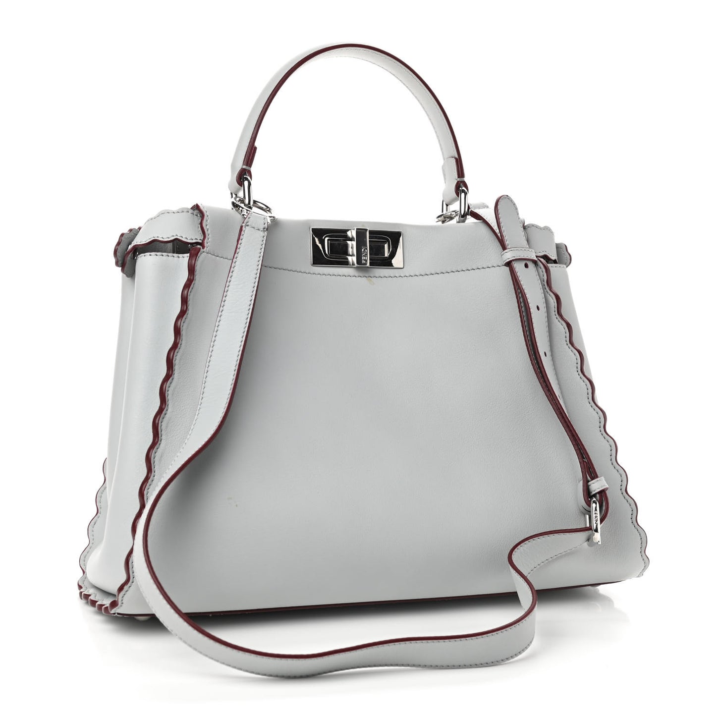 Vitello Seta Shiny Nappa Pearl Scalloped Studded Floral Embroidered Medium Peekaboo Iconic Satchel Grigio Perla Multicolor
