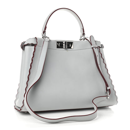 Fendi Vitello Seta Shiny Nappa Pearl Scalloped Studded Floral Embroidered Medium Peekaboo Iconic Satchel Grigio Perla Multicolor 3 of 11