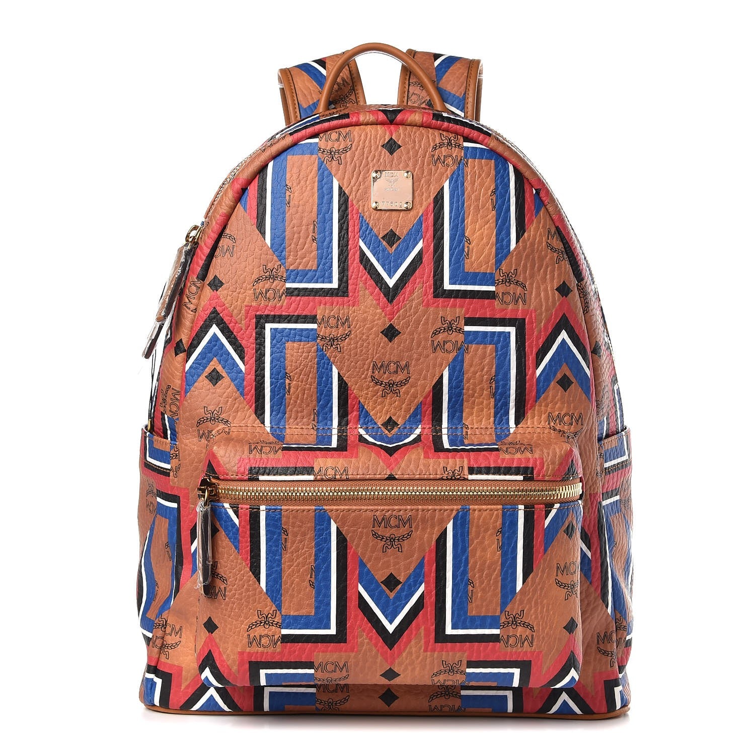 MCM Visetos Gunta Striped Printed Medium Stark Backpack Cognac 1 of 8