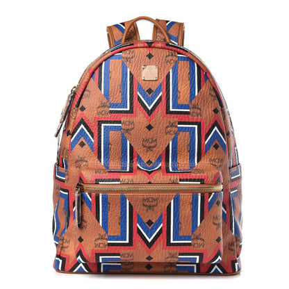 MCM Visetos Gunta Striped Printed Medium Stark Backpack Cognac 1 of 8