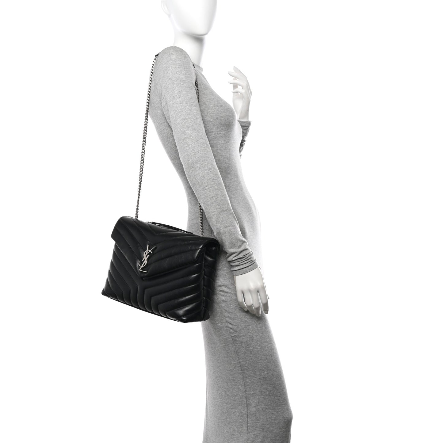 Calfskin Y Quilted Monogram Medium Loulou Chain Satchel Black