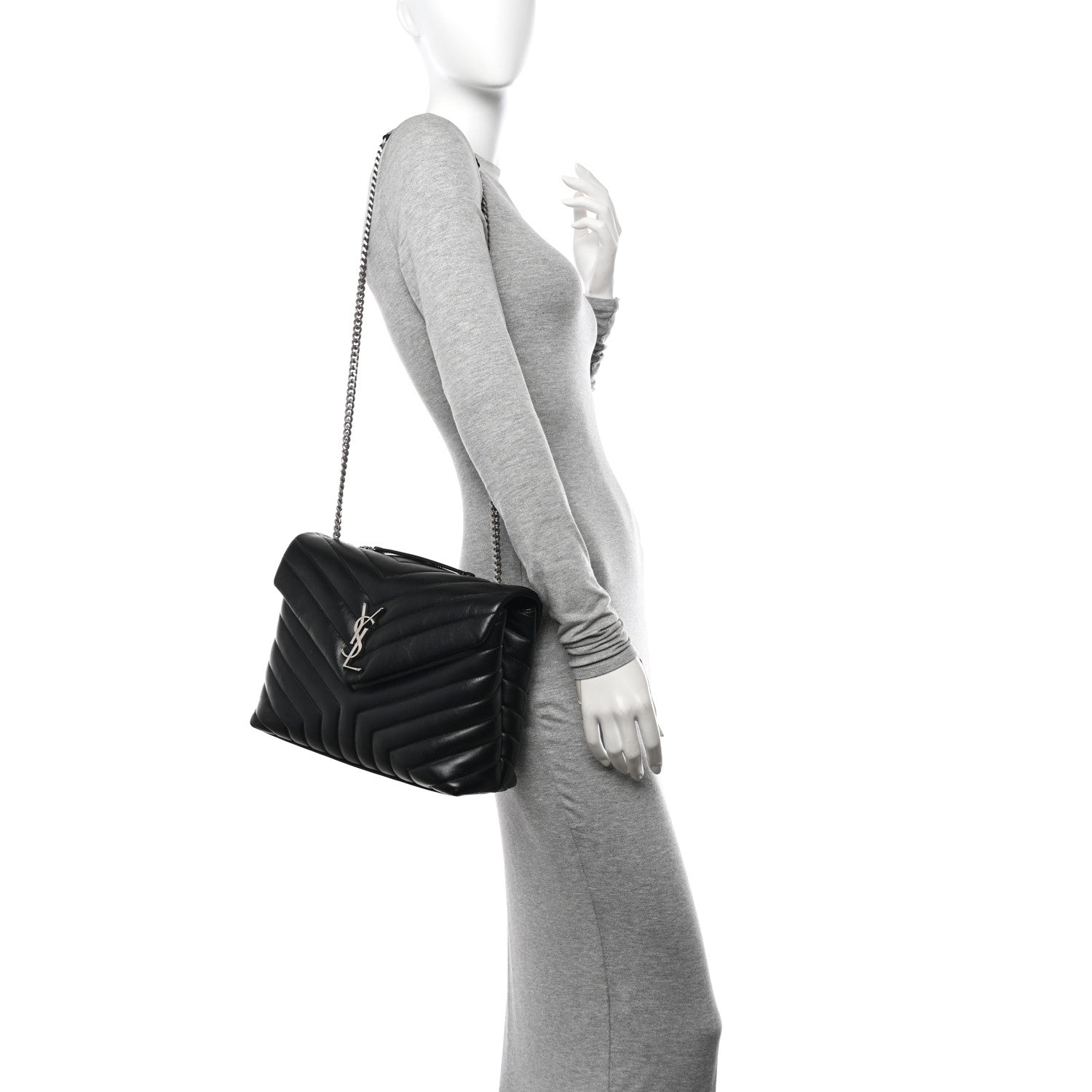 Saint Laurent Calfskin Y Quilted Monogram Medium Loulou Chain Satchel Black 2 of 17
