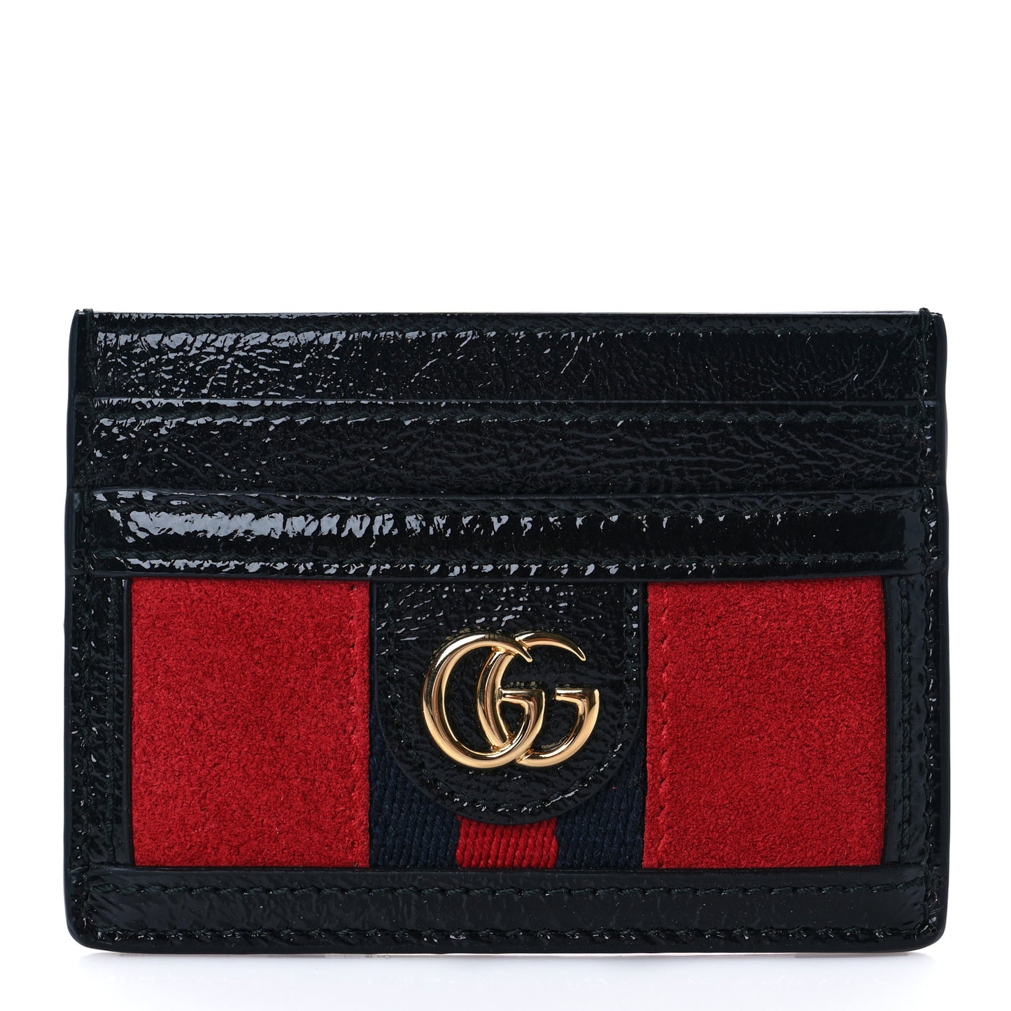 Suede Patent Ophidia Card Holder Hibiscus Red Black