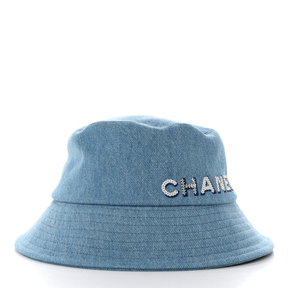Chanel Denim Sequin Cloche Logo Bucket Hat S Blue 2 of 8