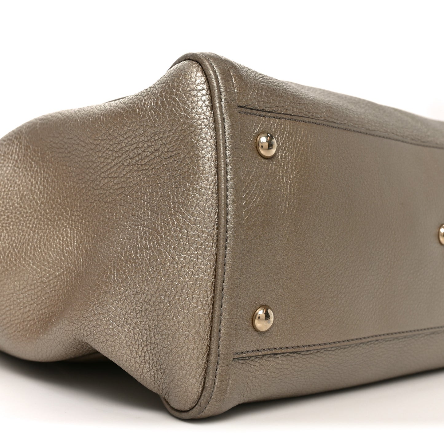 Metallic Pebbled Calfskin Medium Soho Shoulder Bag Golden Beige