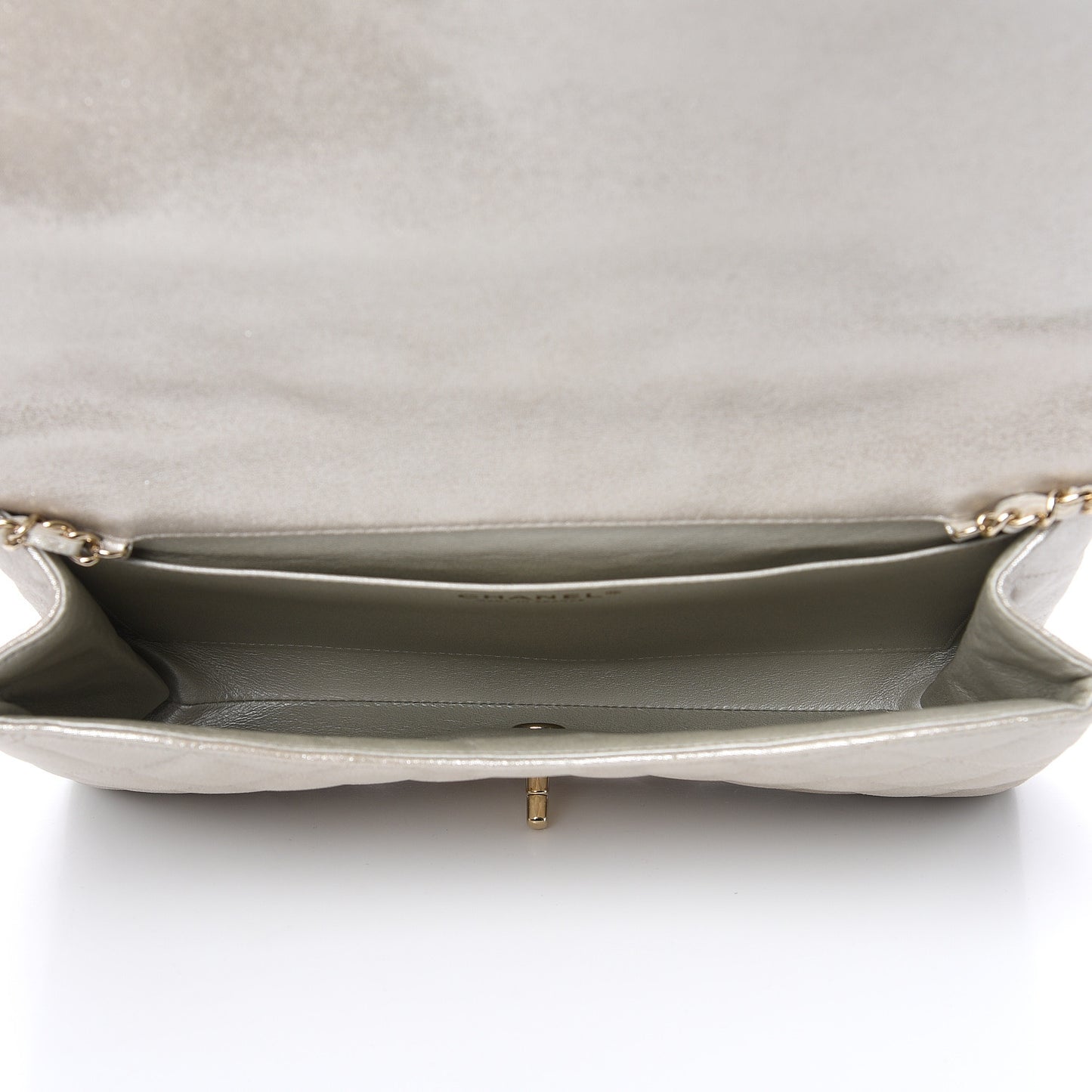 Metallic Lambskin Quilted Clutch With Chain Flap Gold