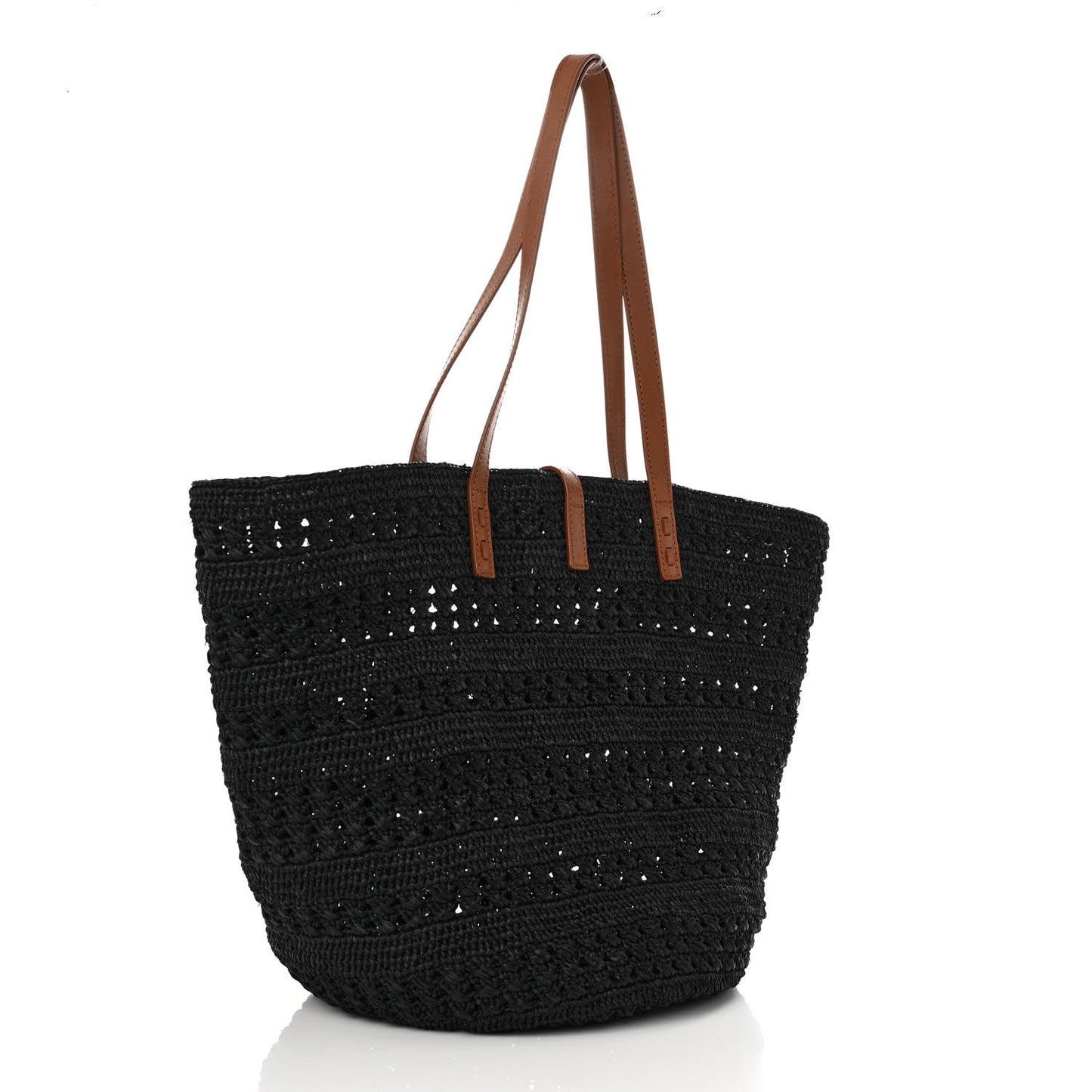 Raffia Calfskin Medium Panier Tote Black