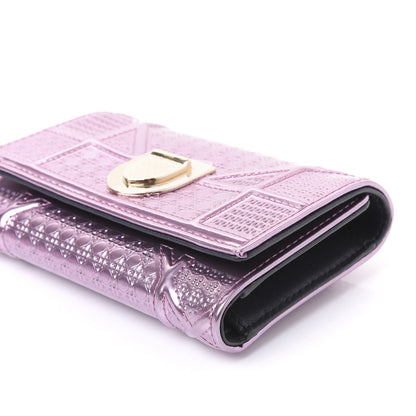 Christian Dior Metallic Patent Micro-Cannage Diorama Elancee Wallet Pink 6 of 8