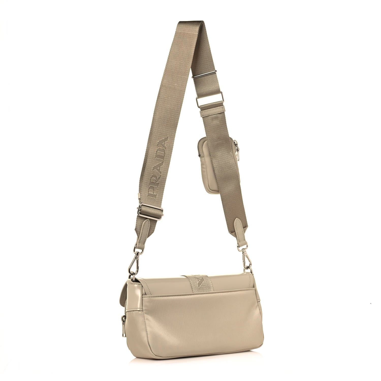 Prada Re-Nylon Spazzolato Double Pocket Buckle Shoulder Bag Deserto 3 of 10