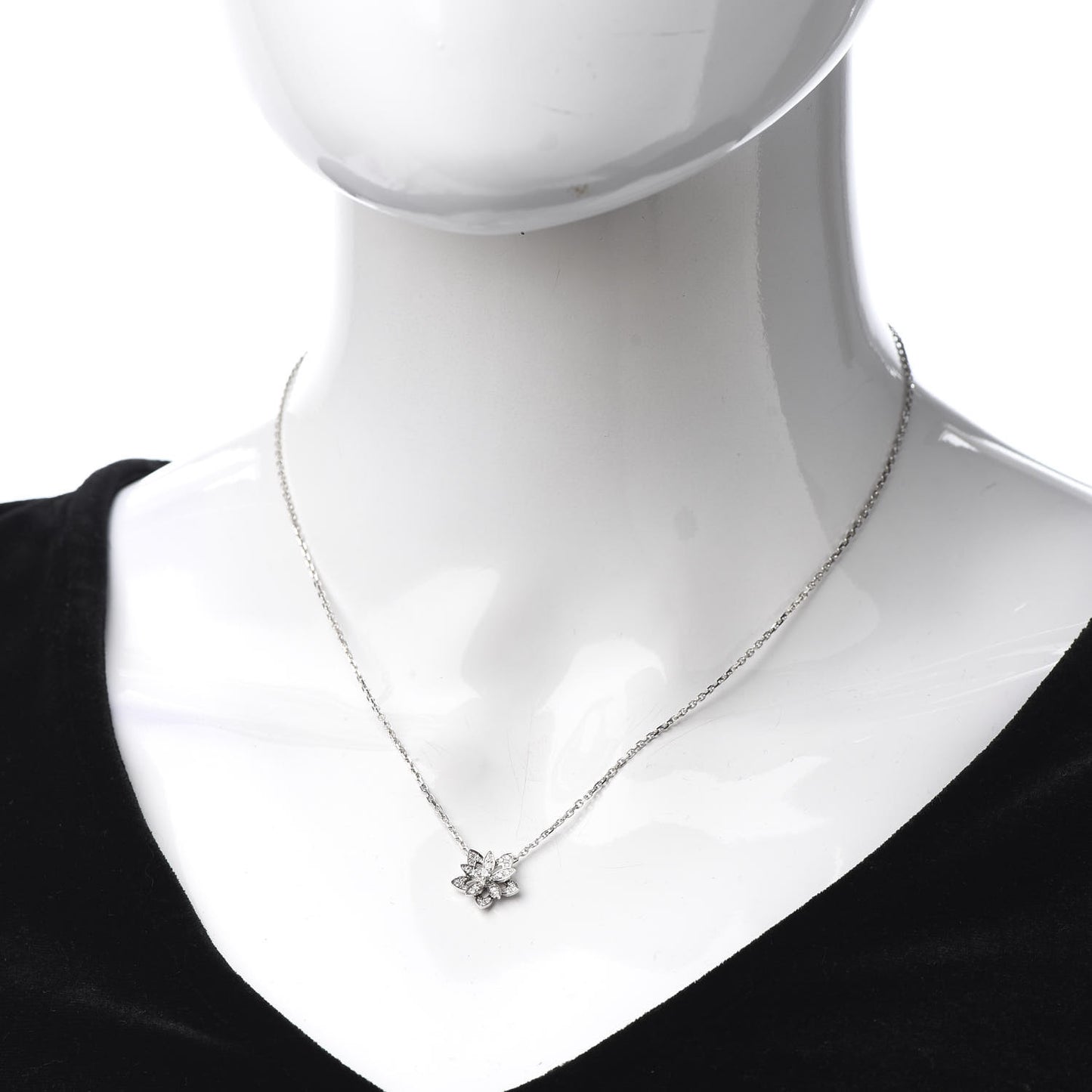18K White Gold Diamond Mini Lotus Pendant Necklace