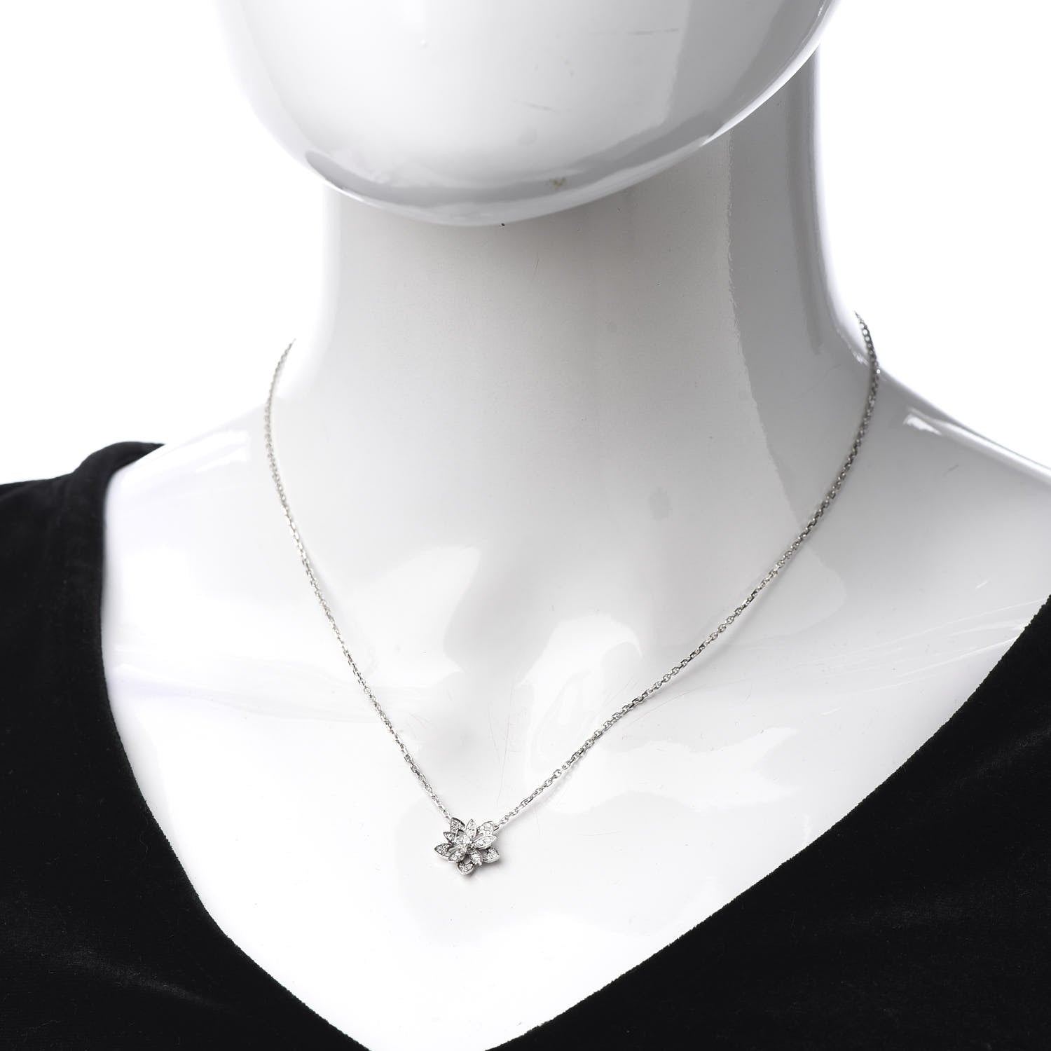 Van Cleef & Arpels 18K White Gold Diamond Mini Lotus Pendant Necklace 2 of 8