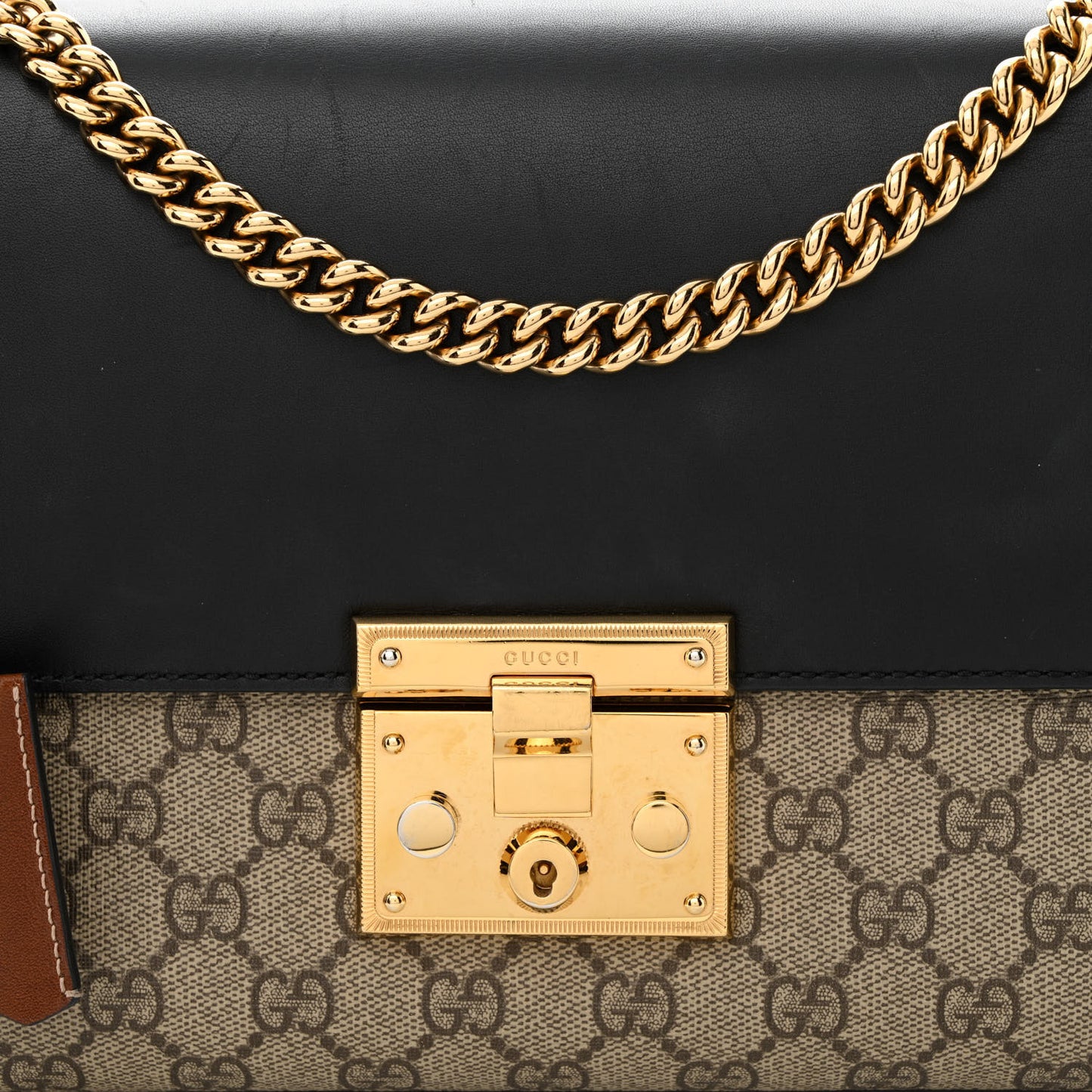 GG Supreme Monogram Calfskin Medium Padlock Shoulder Bag Beige Black Cuir